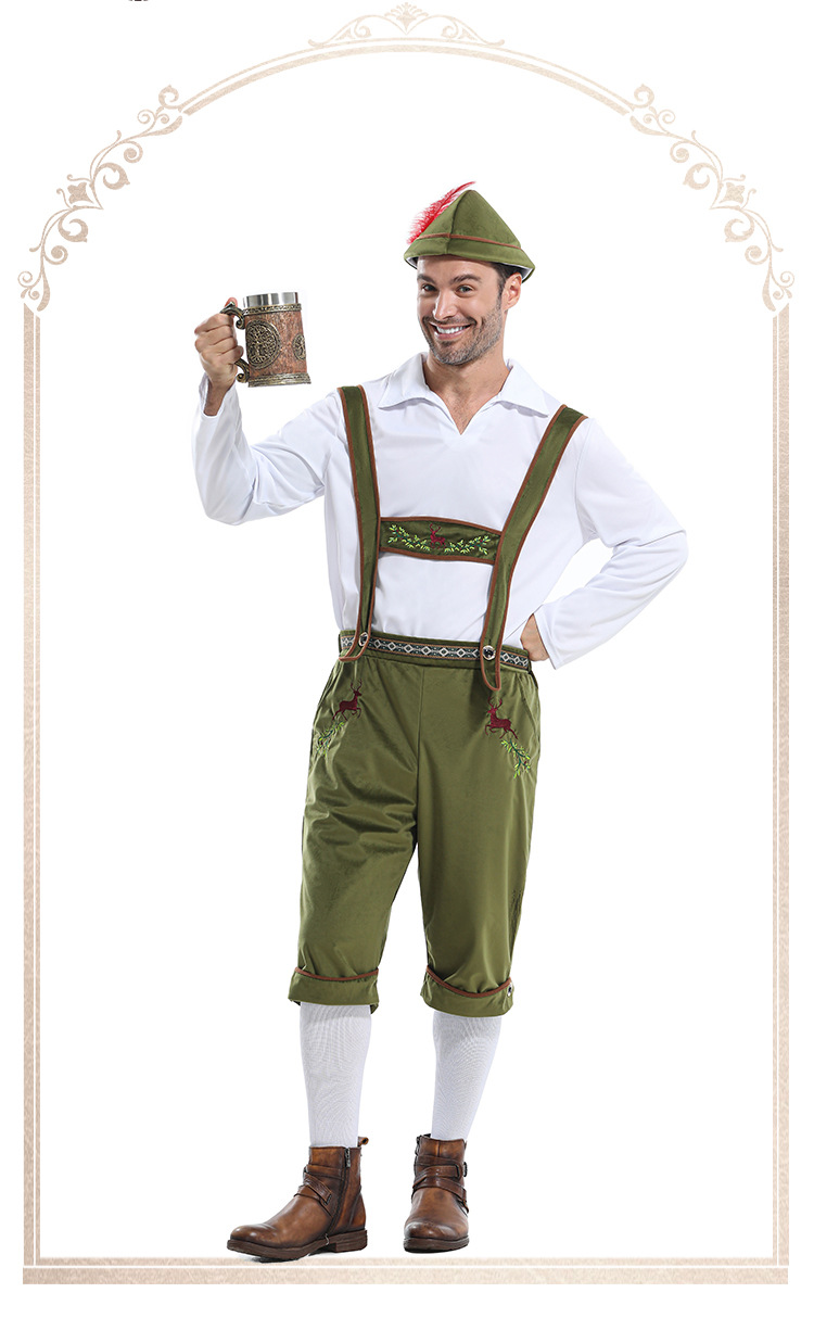 Mens Traditional Oktoberfest Lederhosen Costume Set Bavarian Cultural Outfit